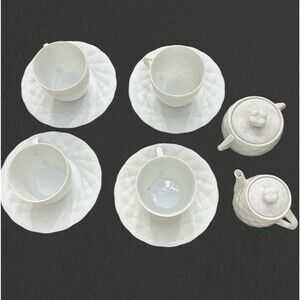 Mikasa VTG Fine China Palladio White Set Of 4 Teacups Saucers Creamer Sugar Bowl